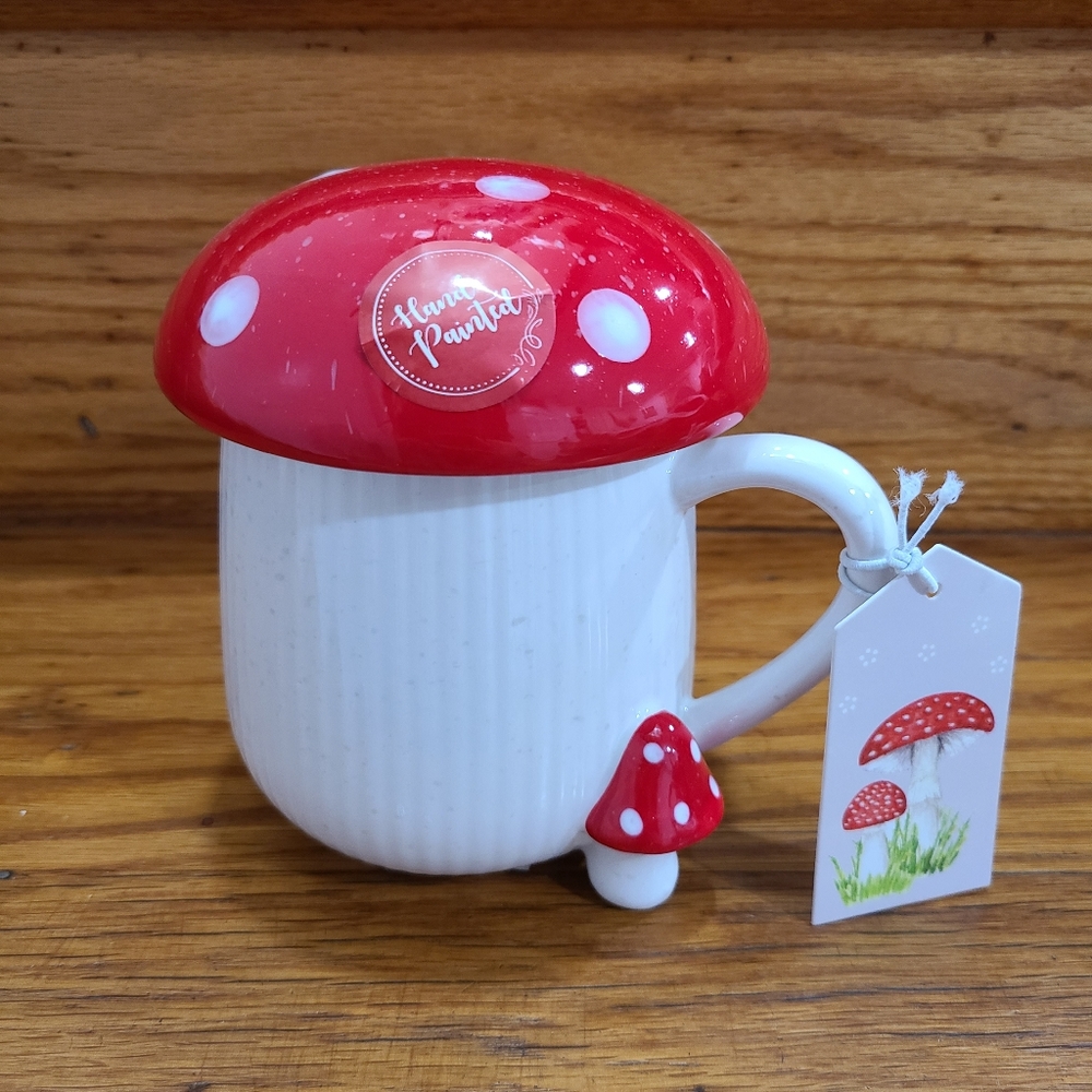 Seeds and sunshine mushroom mug cup with lid